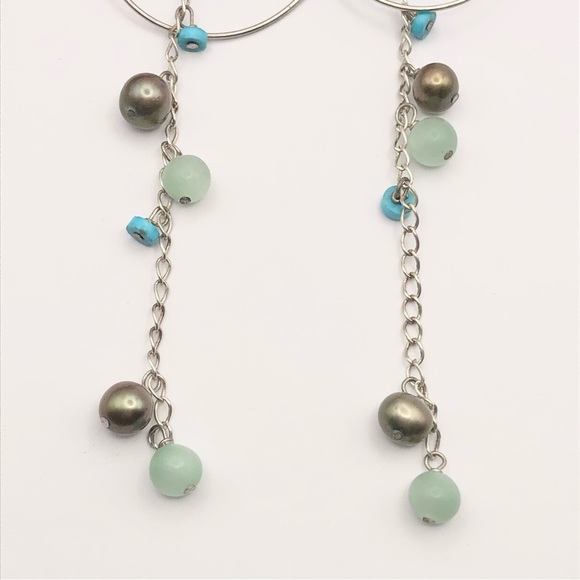 Sterling Silver Pearl Gemstone Beaded Long Dangle Chain Wire Cha Cha Earrings 5” - Picture 8 of 13
